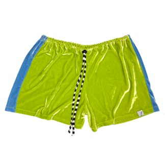short veludo verde limão listra azul U
