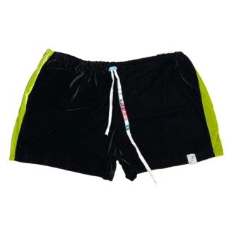 short veludo preto listra verde limão U